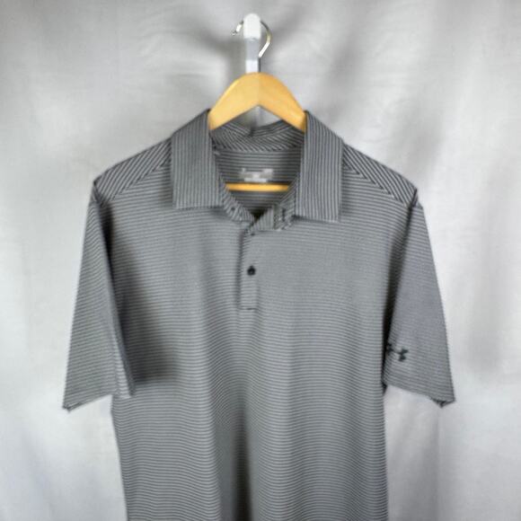 Under Armour Other - Under Armour HeatGear Short Sleeve Black Gray Stripe Golf Polo Men's Siz…